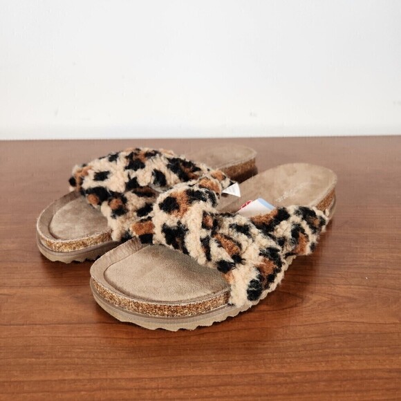 Davinia Faux Shearling Treasure & Bond Leopard Print Slip On Slide Shoes Size 6M - Picture 2 of 12